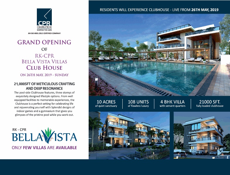 Only few villas are available at CPR Bella Vista in Hyderabad